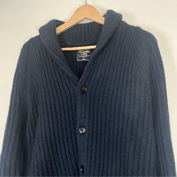 Abercrombie & Fitch Navy Alpaca / Wool Blend Ribbed Knit Cardigan - Picture 3 of 5